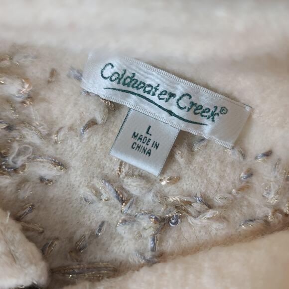 Coldwater Creek Cream Silver Embroidered Wool Jacket Sweater Cardigan Large - Picture 4 of 4